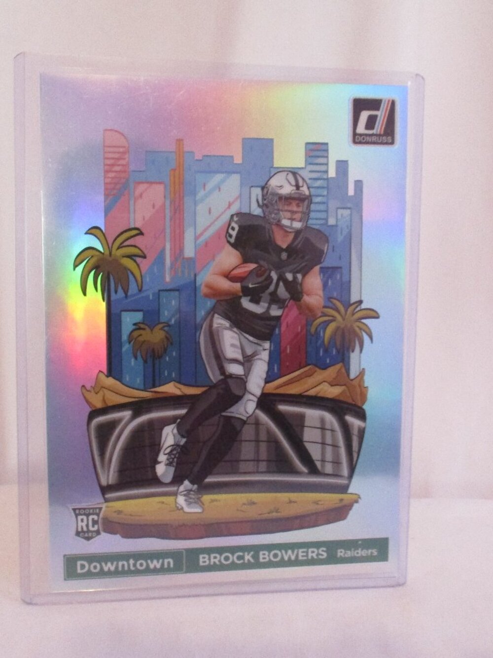2024 Panini Donruss Brock Bowers Silver Prizm Oversized Downtown RC #17 Raiders